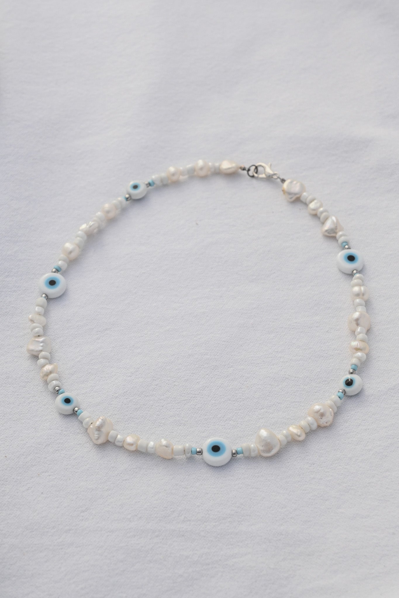 White Evil Eye Pearl Necklace