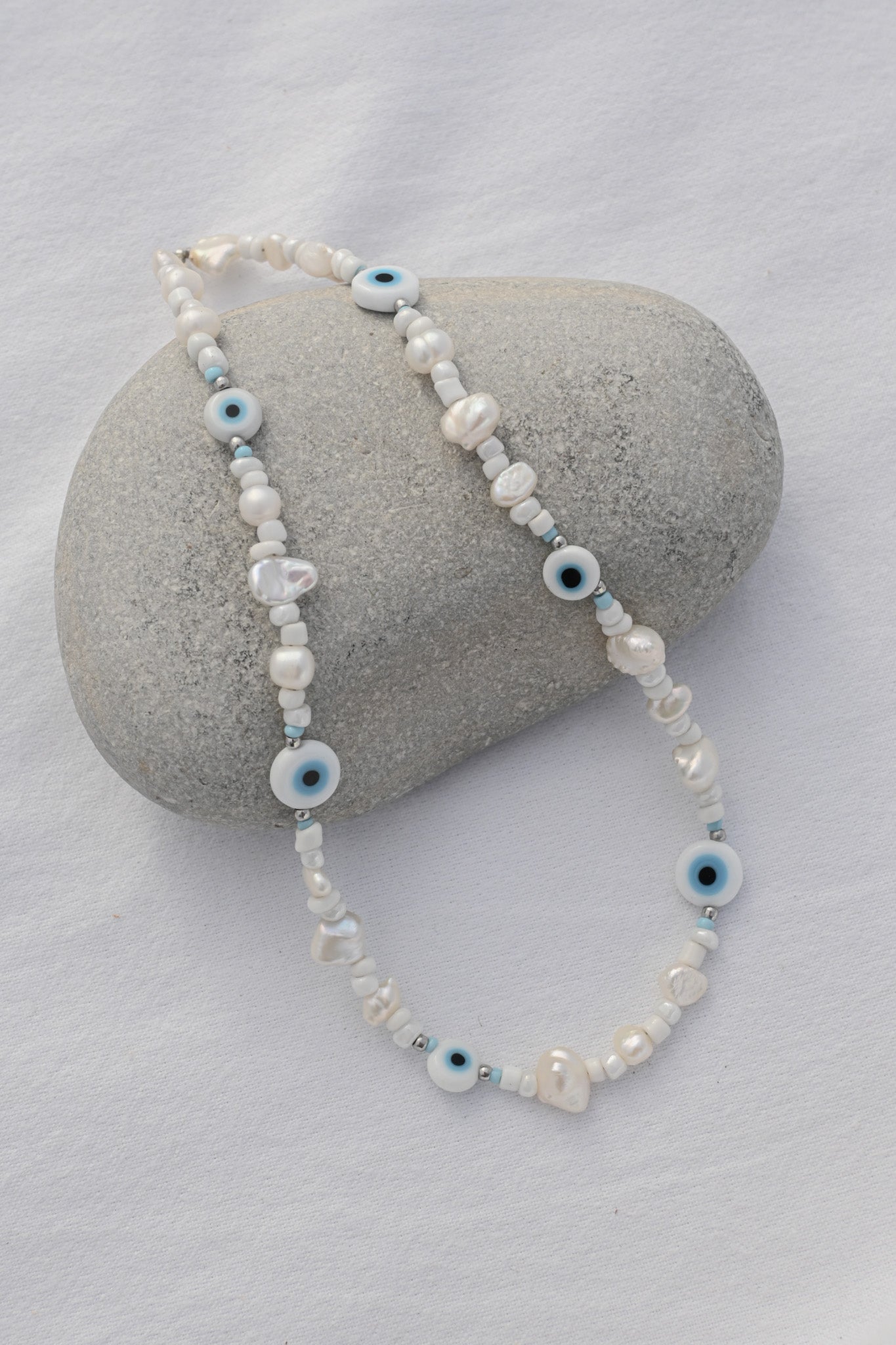 White Evil Eye Pearl Necklace