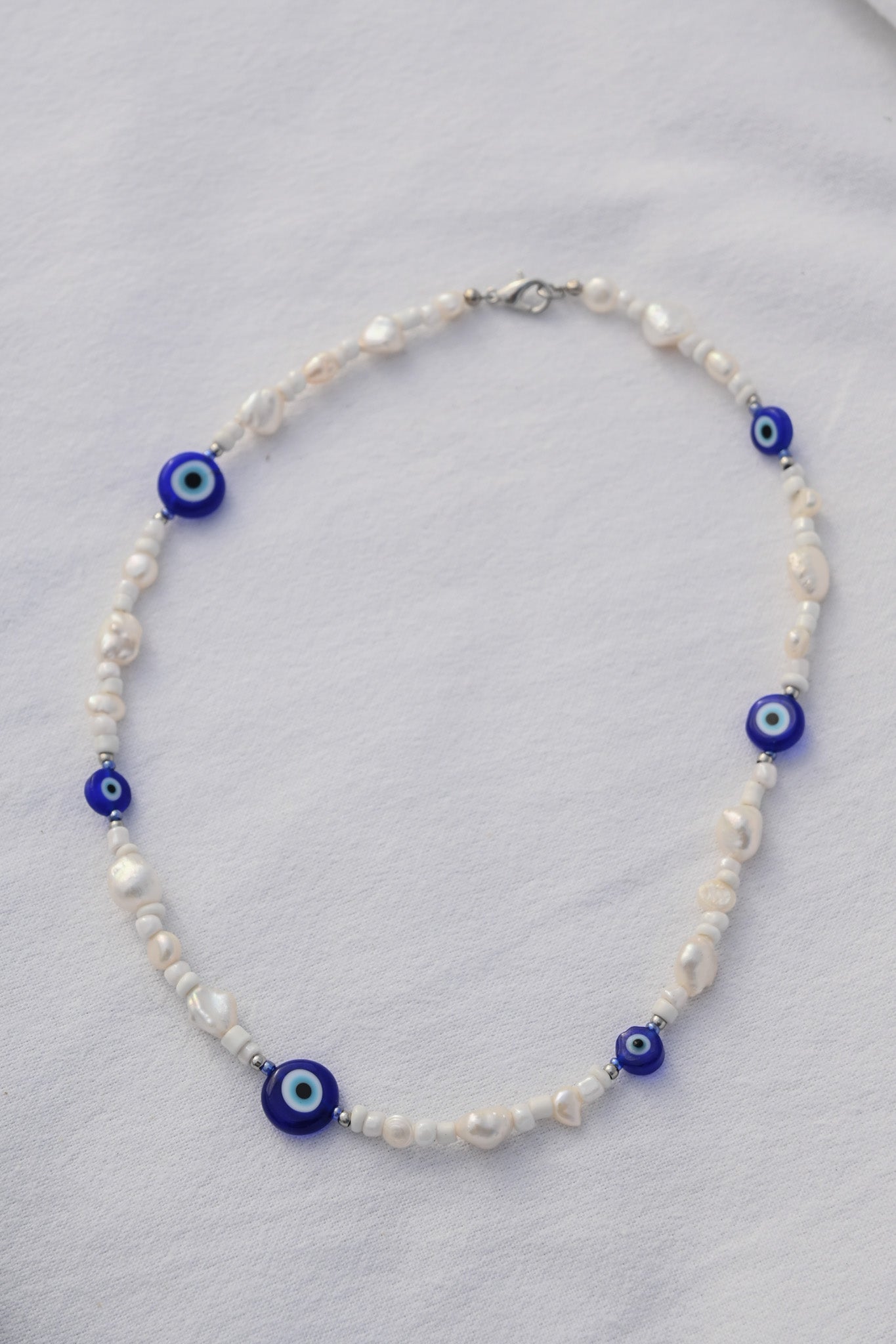 Blue Evil Eye Pearl Necklace