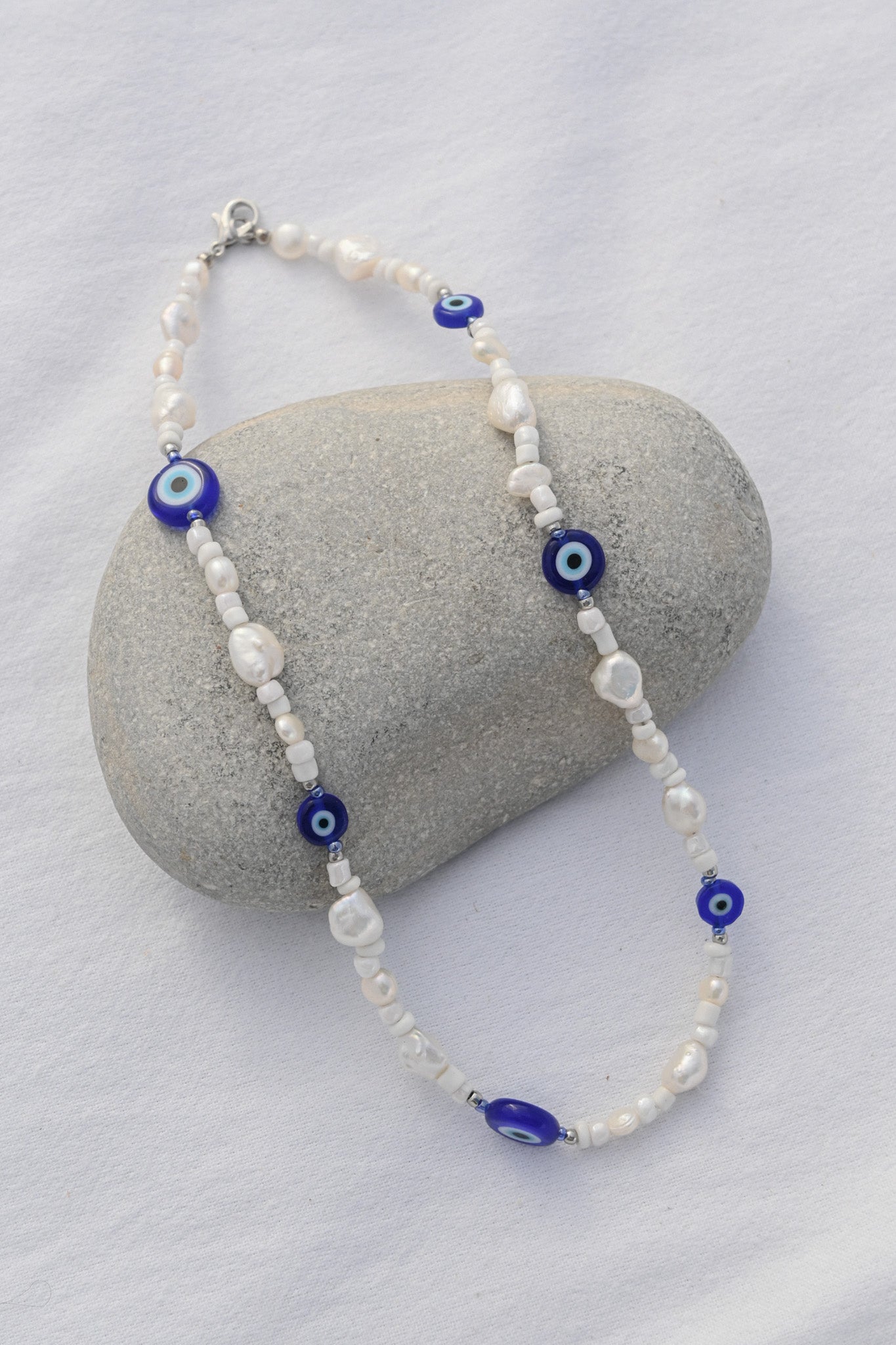 Blue Evil Eye Pearl Necklace