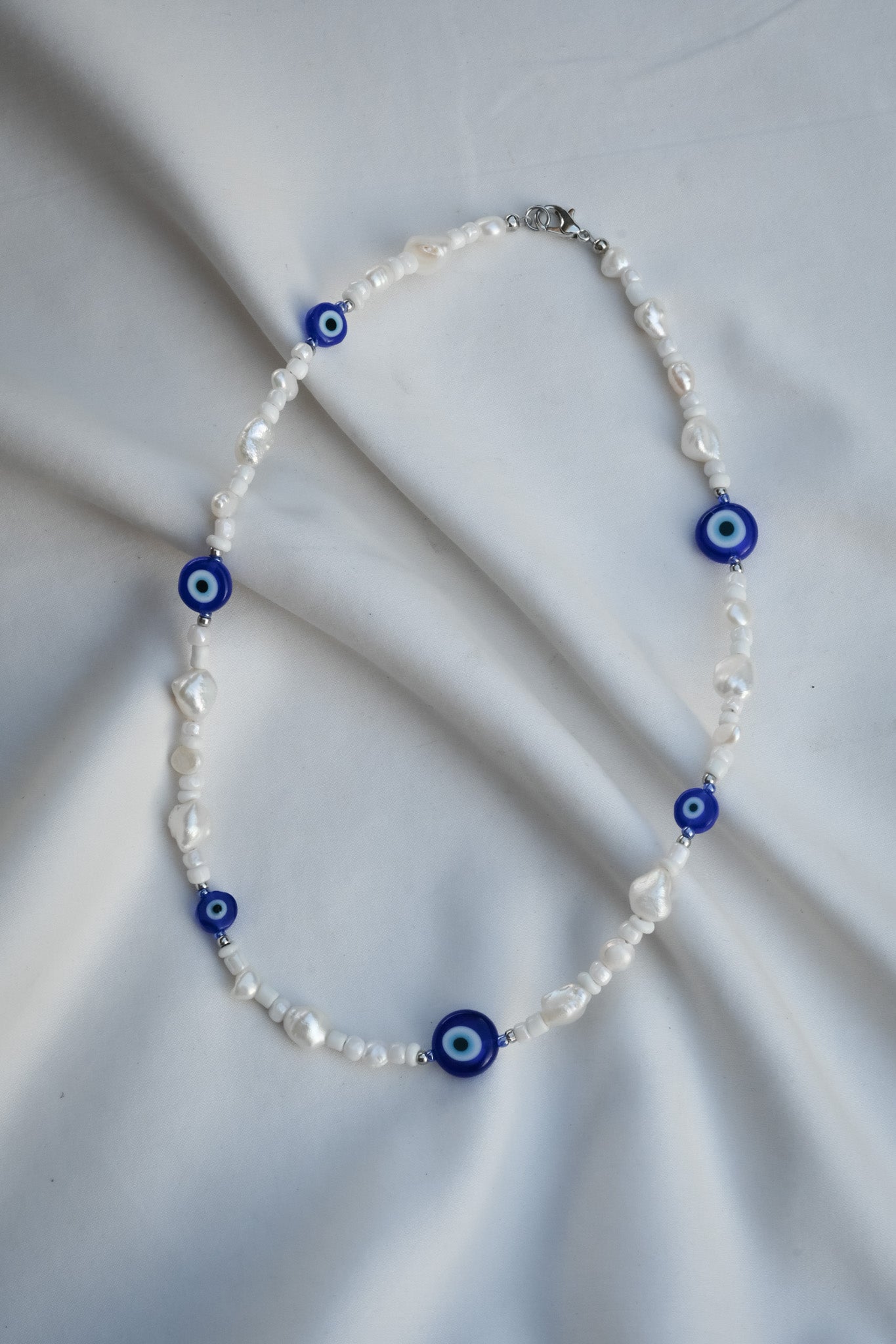 Blue Evil Eye Pearl Necklace