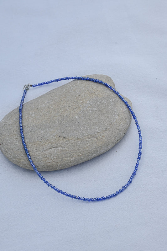 Glossy Dark Blue Beaded Necklace