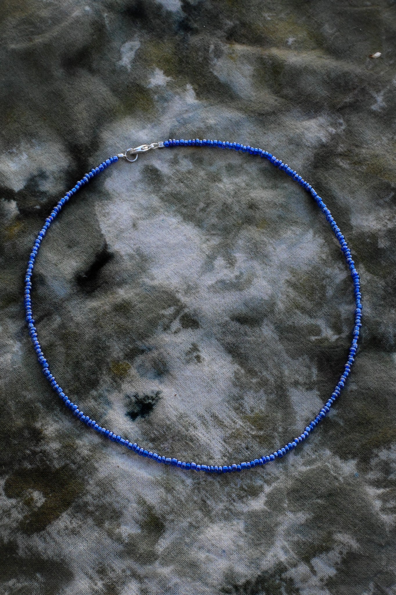 Glossy Dark Blue Beaded Necklace