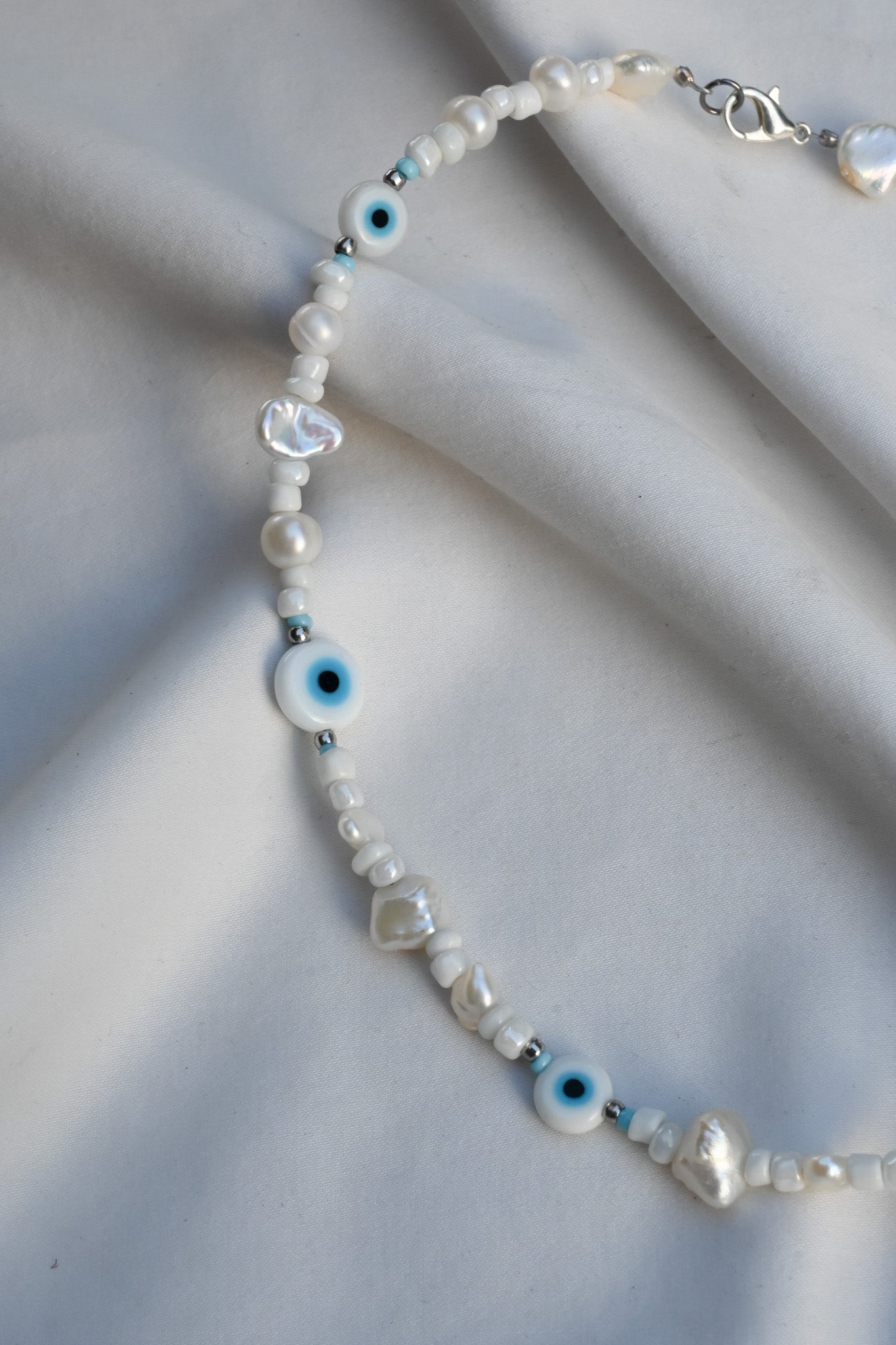 White Evil Eye Pearl Necklace