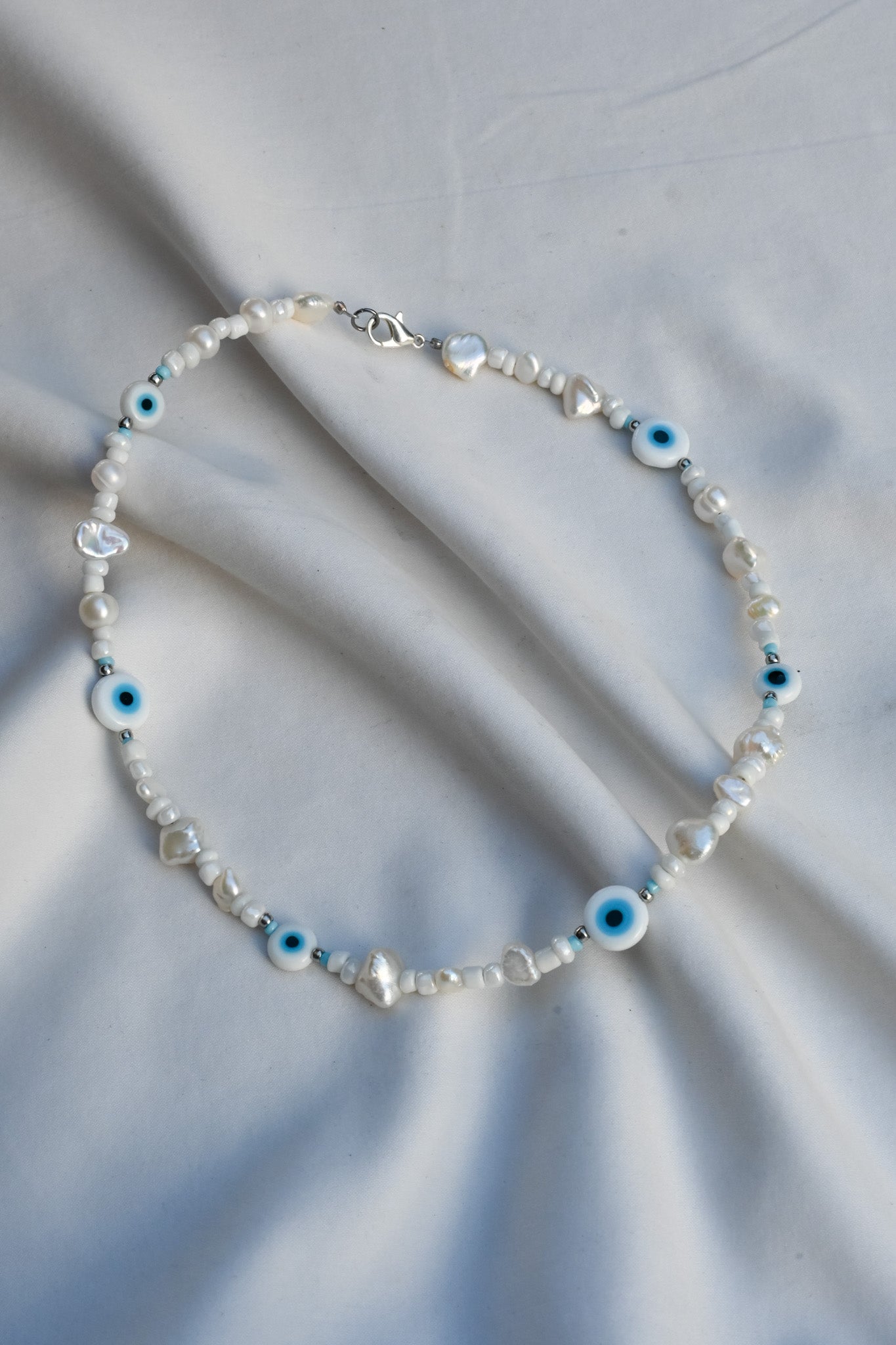 White Evil Eye Pearl Necklace